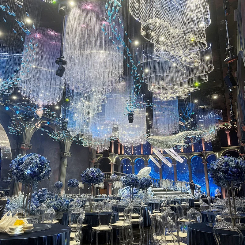 Ocean Style Designs Custom Large Hanging Crystal/Glass/Acrylic Decoration Banquet Hall Wedding Chandelier