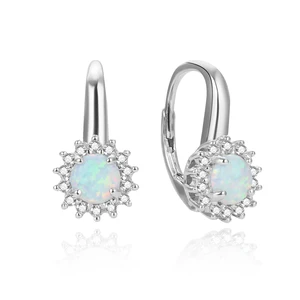 925 Sterling Silver White Simulated Opal Dangle Earrings for Women Gold Plated Trendy Drop Earrings for Wedding Party or Gift