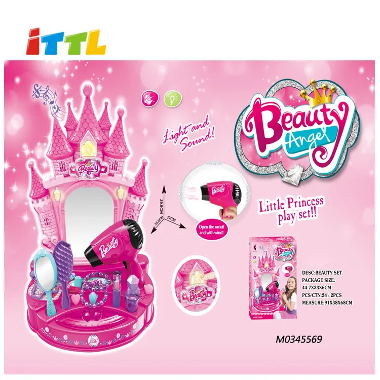 ITTL макияжный набор B/O туалетный столик зеркальная игрушка с выдвижным ящиком, светодиодной подсветкой и музыкой