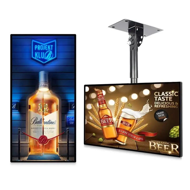 Anúncios comerciais exibem sinalização digital e displays de LED/LCD para montagem na parede do reprodutor de mídia