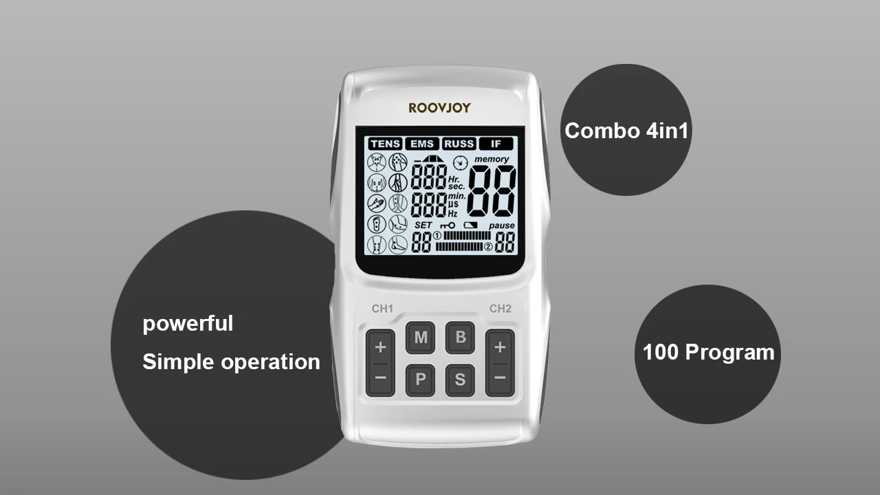 4 in 1 Tens Unit Ems Russia Current Interferential Therapy Machine Vagus Nerve Stimulator for Pain Relief Wellness Solution