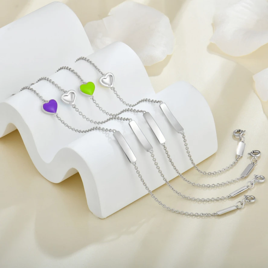 依伦925纯银婴儿手链个性化雕刻名称无镍镀铑搪瓷婴儿银手链