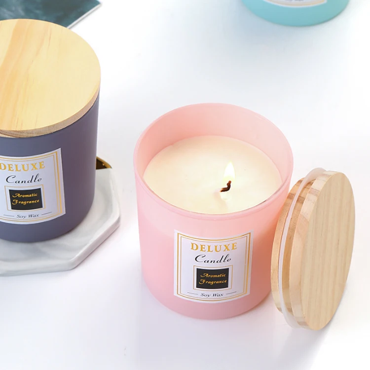 Wholesale 8oz Matte Frosted Glass Candle Jar With Wooden Lids Candle ...