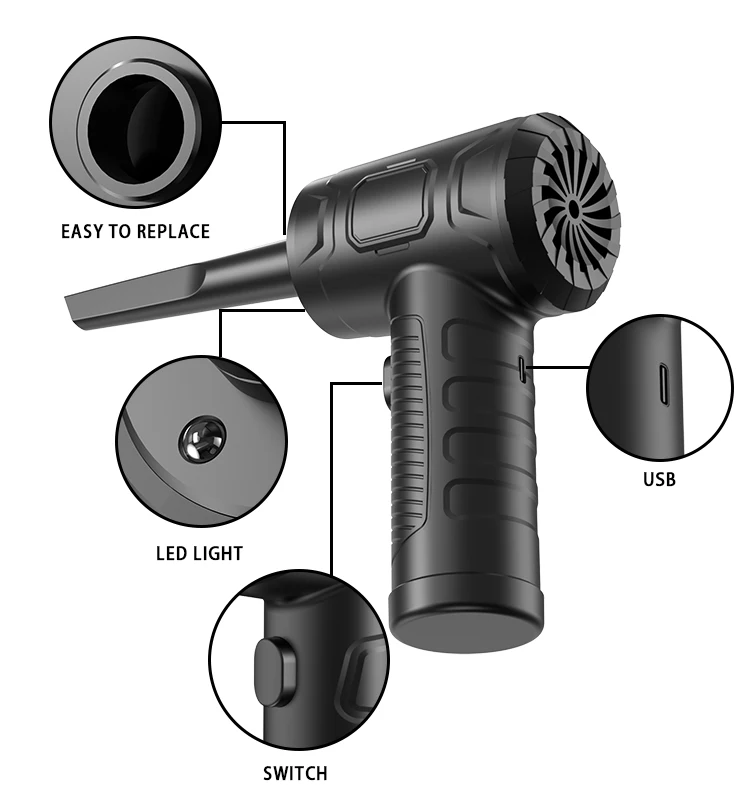 Compressed Air Duster For Computer Keyboard 51000 RPM USB Charging Mini Electric Cordless PC Car Cleaner Wireless Air Blower