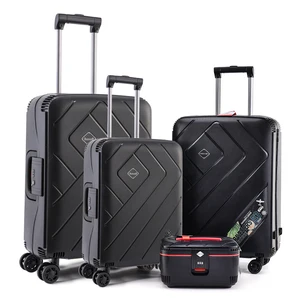 New Style Fashion PP Trolley Luggage Set with TSA Lock 4 PCS (20/24/28") Spinner Wheels & Cosmetic Case for Long Travel