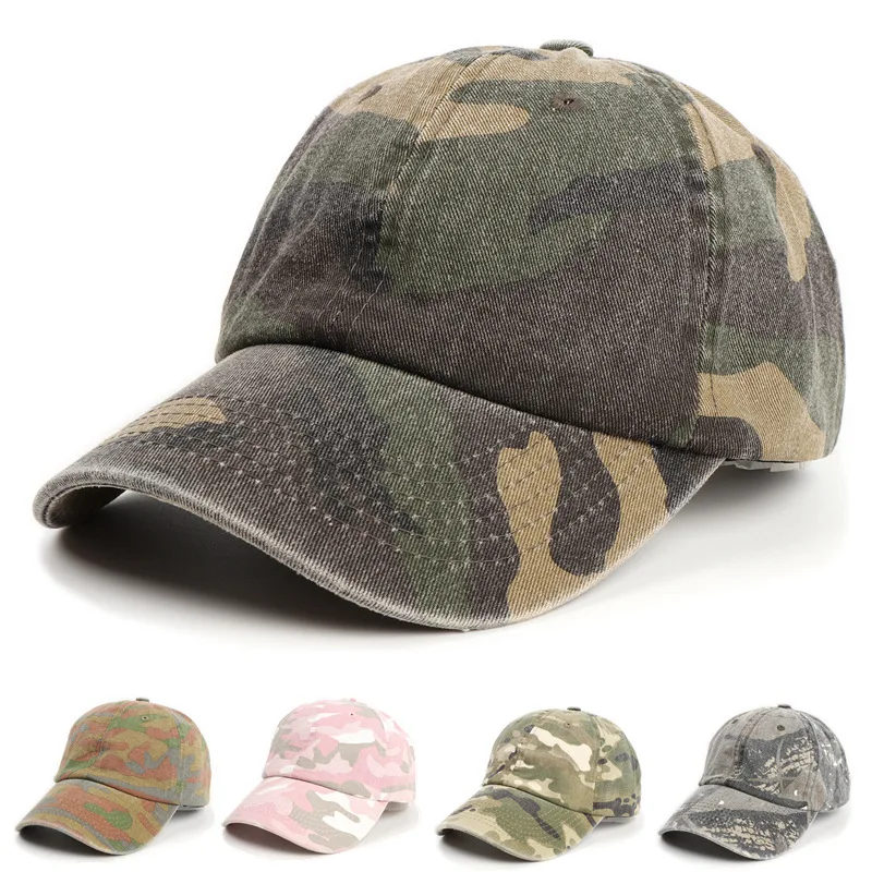 Wholesale Hunting Quality Stone Washed Cotton Camo Tactical Caps Green Camo Forest Adjustable Trucker Baseball Caps