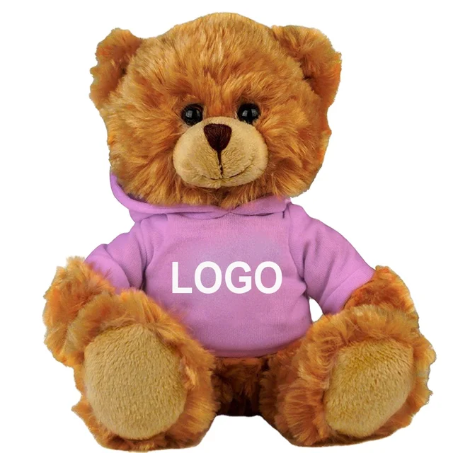 30cm Plush Teddy Bears Filling Machine Toys Wholesale Online Sale Custom Logo Soft Bear With Purple Hoodie