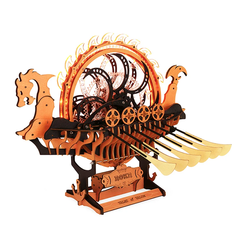 Robotime Rokr DIY Assemble Toys LK802 Viking Dragon Ship Model Kit 3D Wooden Puzzles for Adults