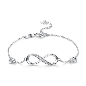 RFJEWEL Classic Simple Zircon Infinite Heart Sterling Silver Trendy Chain & Link Bracelets