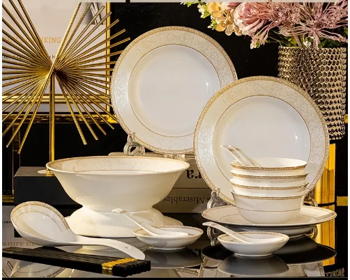 Porcelain Dinner Set Combo Piece Chinese Tableware Set New Chinese Style  Bone China Porcelain