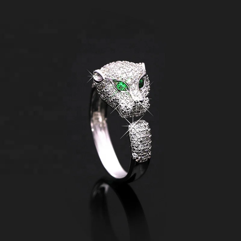 Trendy 925 Silver Jewelry with 18k Gold Panther Head Ring
