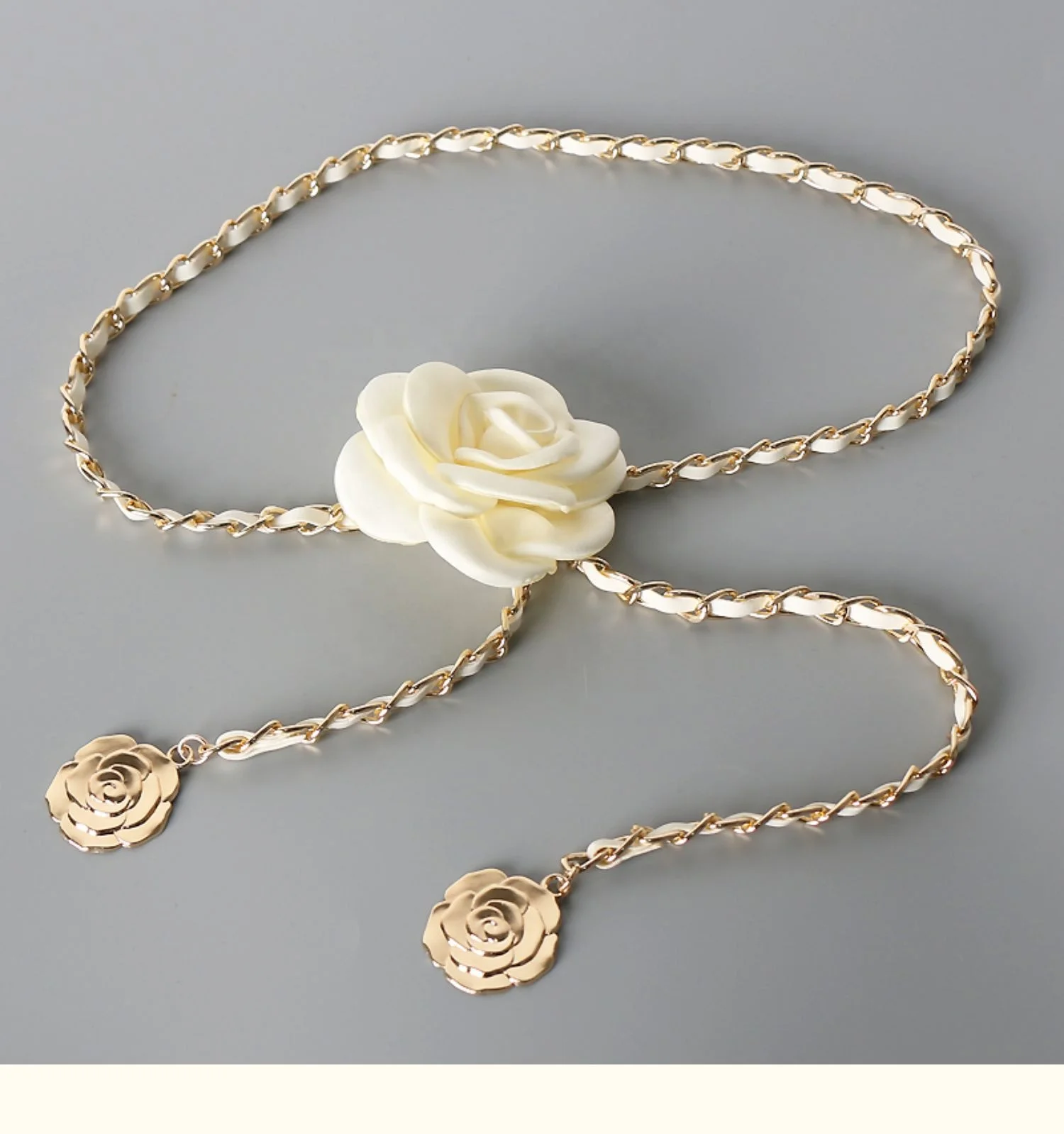 Camellia Pendant Waist Belt Gold Thick Chain Hip and Waist Belts Handmade With Mini  main image 4