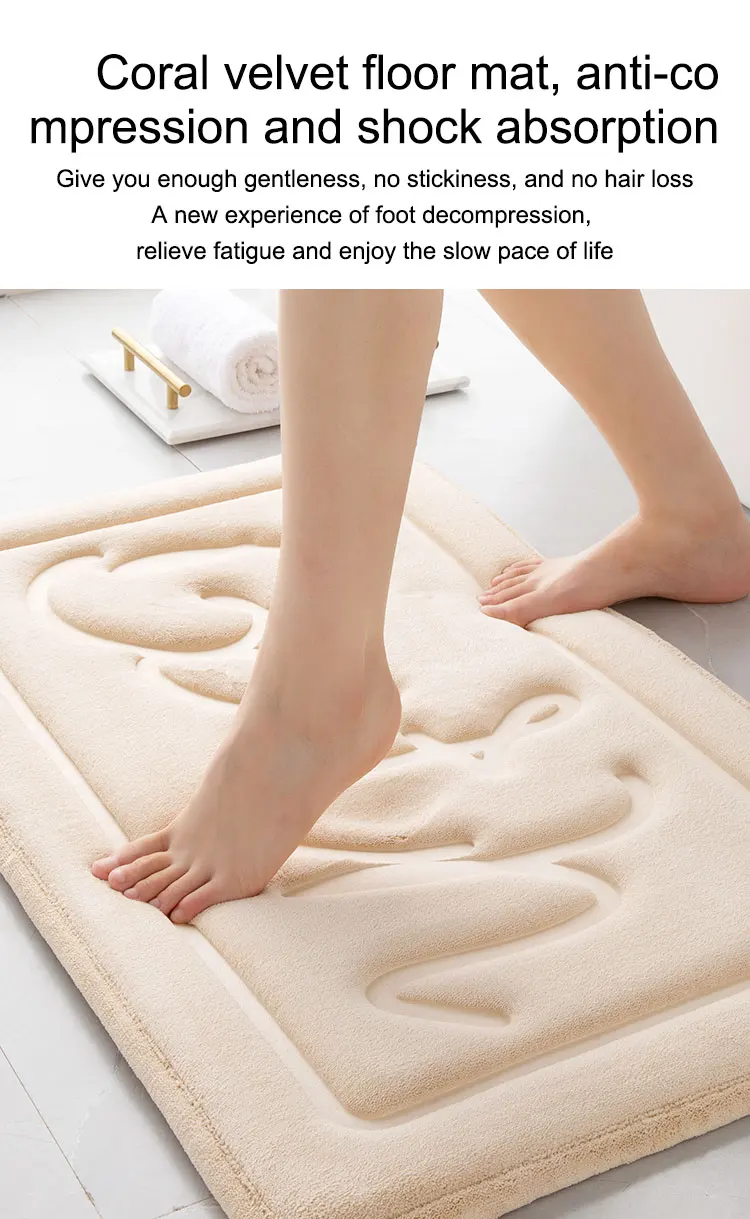 Soft Custom Memory Cotton Bath Mat Non-Slip Solid Color Machine Made Bedroom Living Room Dining Room Hallway Washable Floor Mat details