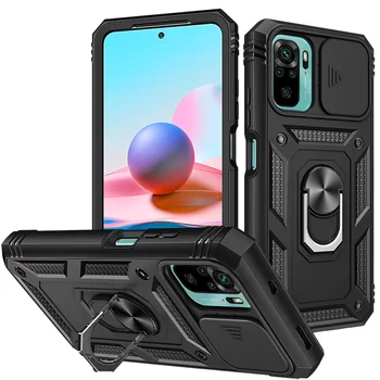 Armor PC Phone Case for Redmi Note 10 360 Rotating Stand Ring Anti-Fingerprint Wear-Resistant Drop-Proof Hole Punching Features