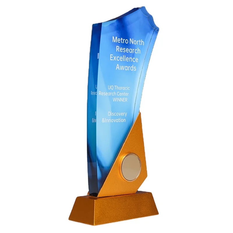 Factory New Arrive Crystal Glass Trophy Metal Awards with Custom Logo Etching