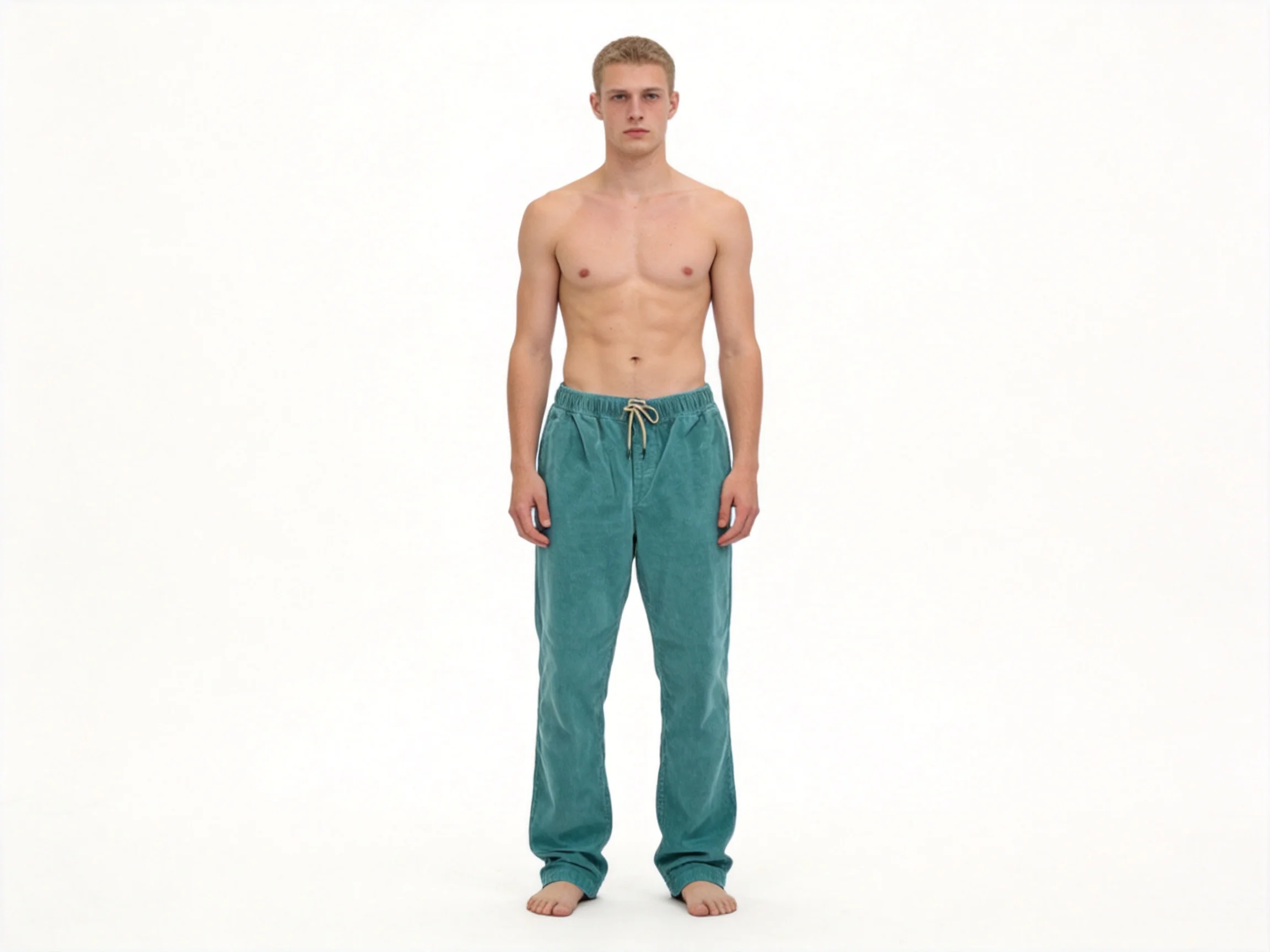 Pantalon décontracté en velours côtelé vert-bleu à taille élastique unie pour homme YILONG