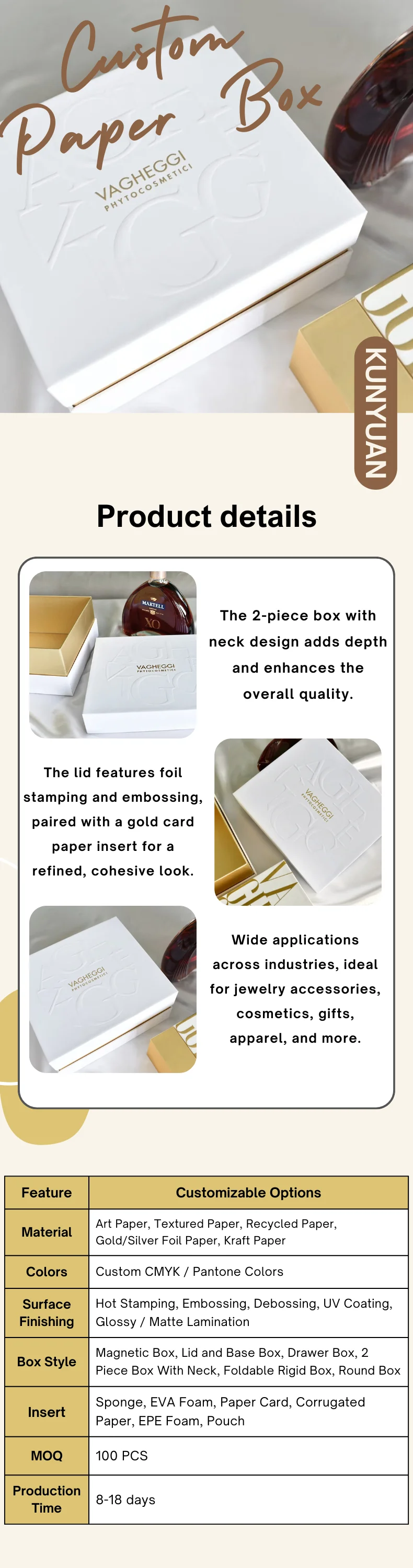 Stylish Lid and Base Box with Neck Foil Embossing Luxury Packaging ...