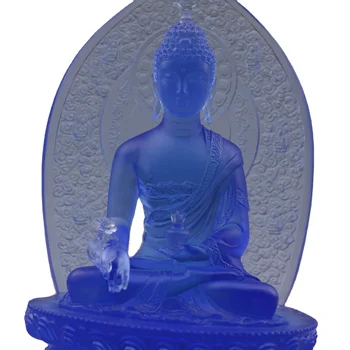 Wholesale Backlit Medicine Master Buddha Colorful Crystal Glass Giant Buddha Statue