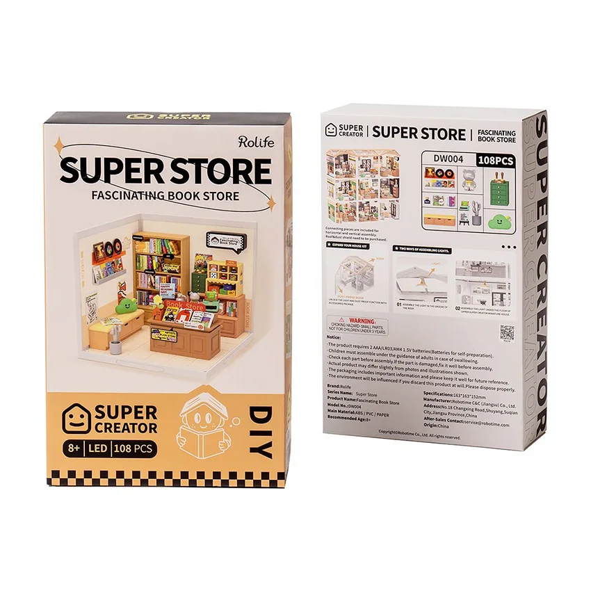Robotime Rolife 3D Plastic Puzzle DW004 Fascinating Book Store Model Kit DIY Miniature Doll House