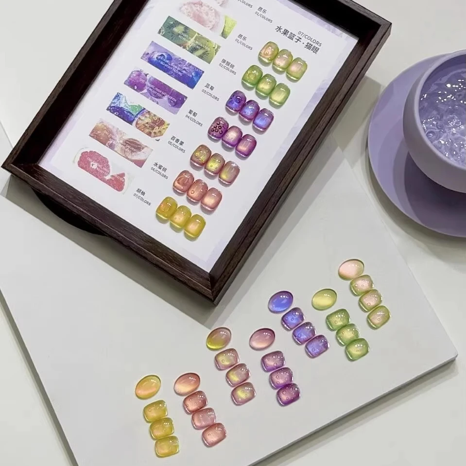 MANNFI 7 Colors Popular Galaxy Newest Fruit Cat's Eye Nail Polish Gel Private Brand Customize