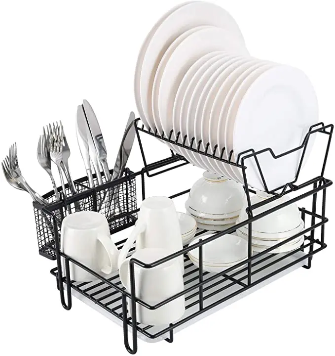 2 Tier Dish Drying  Drain Rack Kitchen Large Separable Dish Drainer Plates Strainer with Cutlery Hol