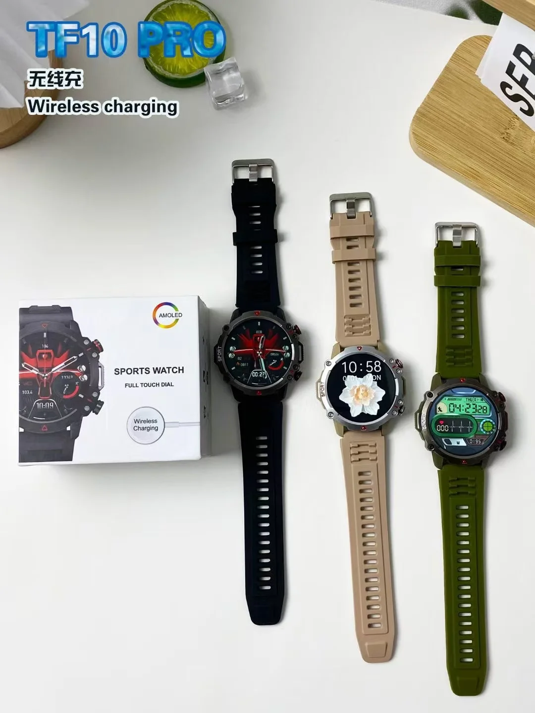 AMOLED TF10 Round Sports Smart Watches with Wireless Charging 220MAh Battery for Men and Women with Fitness Tracker IP67