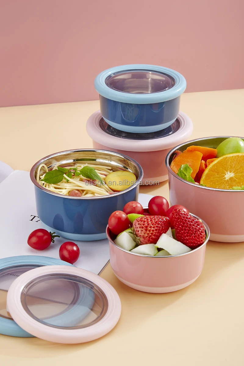 Double Wall Metal Food Container Round Stainless Steel Food Container