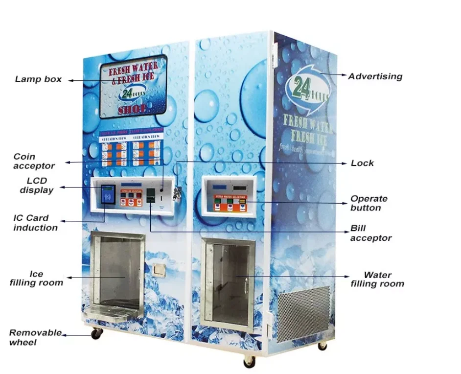 Stainless Steel+ABS Ice Cube Vending Machine Commercial Ice Maker
