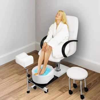 Adjustable Spa pedicure chairs Hydraulic Lift Pedicure Set beauty salon chair with Easy-Clean Bubble Massage Foot bath White