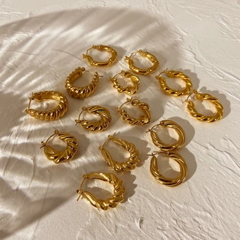 Chunky Twist Hoop Earrings Stud 18K Gold Plated Stainless Steel Statement Hoop Earring Jewelry Sets For Women