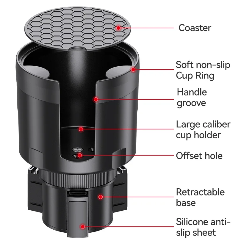 Universal Plus Integral Upgraded Car Cup Holders Adjustable Base Expander Organizer for Large Cups Coffee & Water Cup Holder