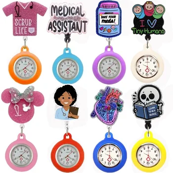 Custom Acrylic Retractable Badge Reel Nurse Watch Hospital Colorful Pocket Watch Badge Holder & Accessory