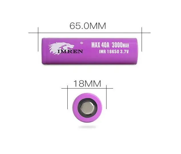 Purple power cell 3.7v 3000 mah sdi inr IMREN 18650 3000mAh 40A 3.6v rechargeable battery