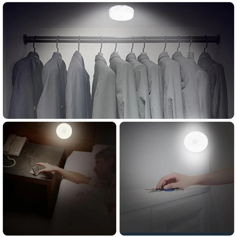 product battery powered cabinet round night lamp bedside lights for bedroom home closet lighting motion sensor led night light-37