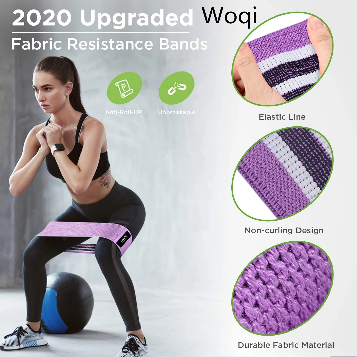 WOQI Butt Exercise Bands I Popular Resistance Band Strength Booty Workout Fabric Black Customized Latex Fitness Bands