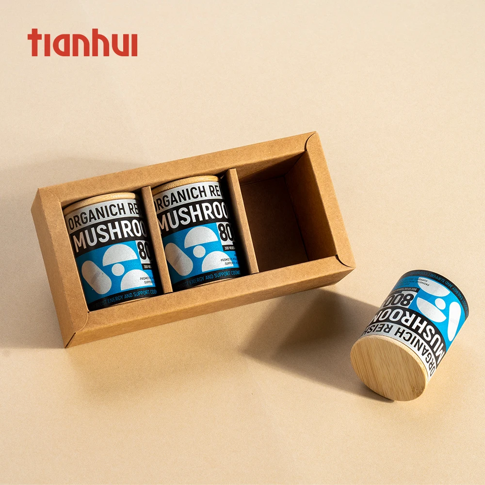 Tianhui Mini boîtes en papier kraft de qualité alimentaire avec couvercle en bambou pour le stockage des suppléments nutritionnels