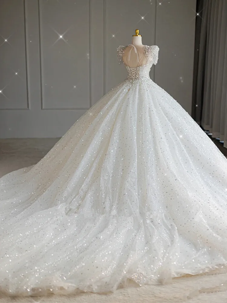 elegant bling wedding dresses V-neck Orange Tulle Long Prom Dresses 2024 Backless Elegant Gowns FD29 –  Viniodress main image 0
