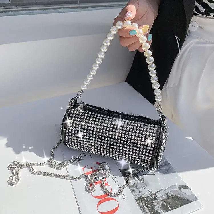 Bolsas De Marcas Famosas Brand Designer Luxury Women 2022 Fashion Bead Chain Pillow Rhinestone Shoulder Bag For Lady