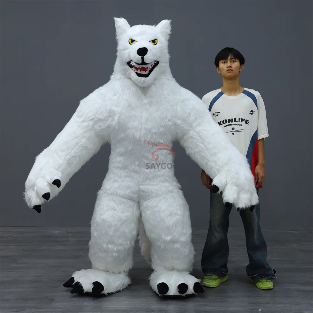 Hungriger Wolf Maskottchen Kostüm Kinder – Plüsch Overall Mit Kopf & Füßen