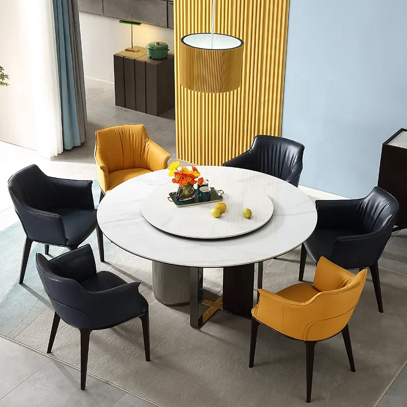 Quanu Custom Italian Modern Rotating Round 6 Seater Dining Table Set