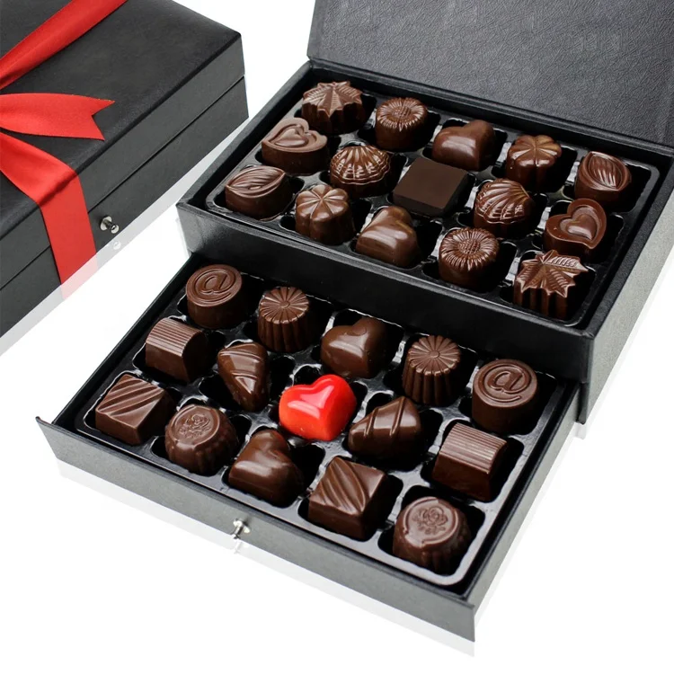 Empty Chocolate Box Red Heart Shape Custom Design Gift Oxes Black Gold Double Drawer Christmas Chocolate Packing