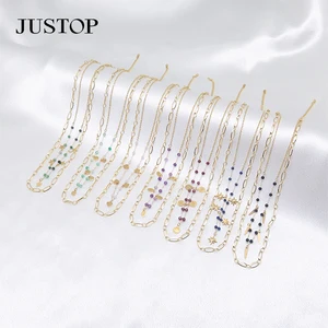 Wholesale Women's Stainless Steel Gold Plated Link Chain Trendy Style Colored Beaded High-end Texture Pendant Necklaces