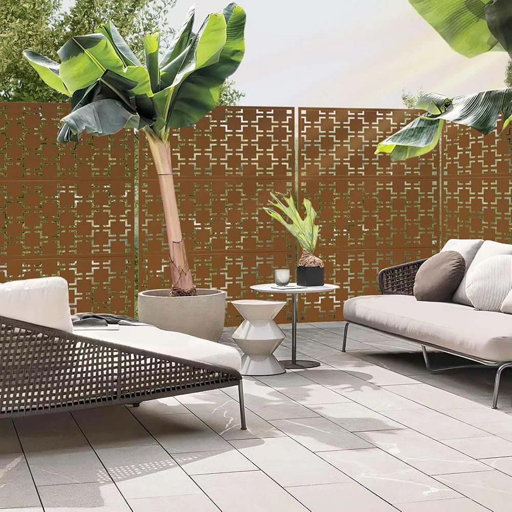 Decorative Outdoor Divider with Stand Square-corten Steel Outdoor Privacy Screen  for Confrence Room and Balcony Yard Patio