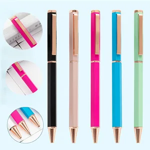 Bulk Novelty Hexagonal Metal Multi-Color Ballpoint Pen With Laser Printed Logo Custom for Signature Office Gift