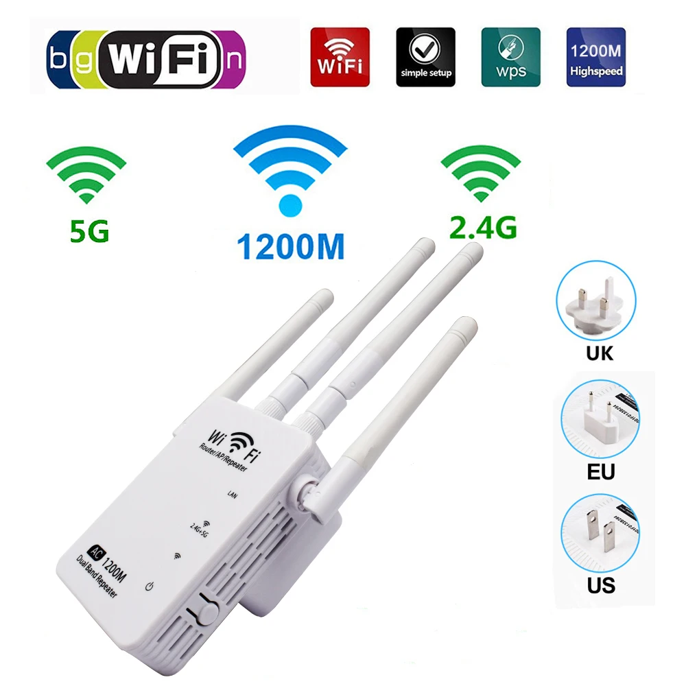 1200mbps Wifi Repeater Dual Band Wifi Signal Extender Booster 4 ...