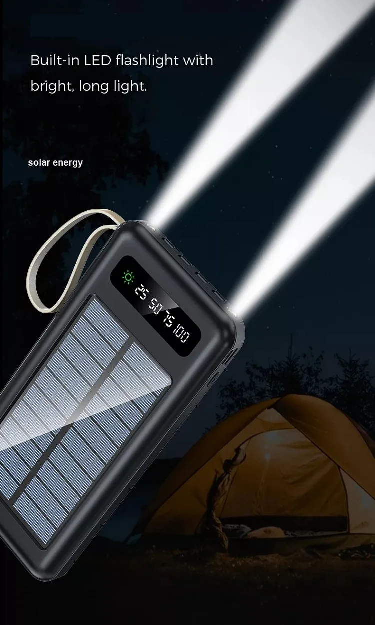 Factory Real Capacity Solar Power Bank Multi-functional Detachable 4 Cables Large Capacity 10000mAh Mobile Power Supply