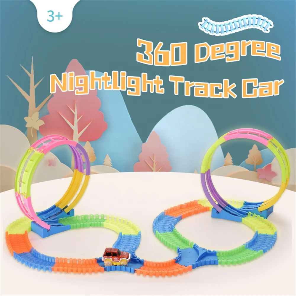 Развивающие развлечение дети 360 градусов гибкие волшебное освещение рельсы гонки игровой набор игрушечный автомобиль