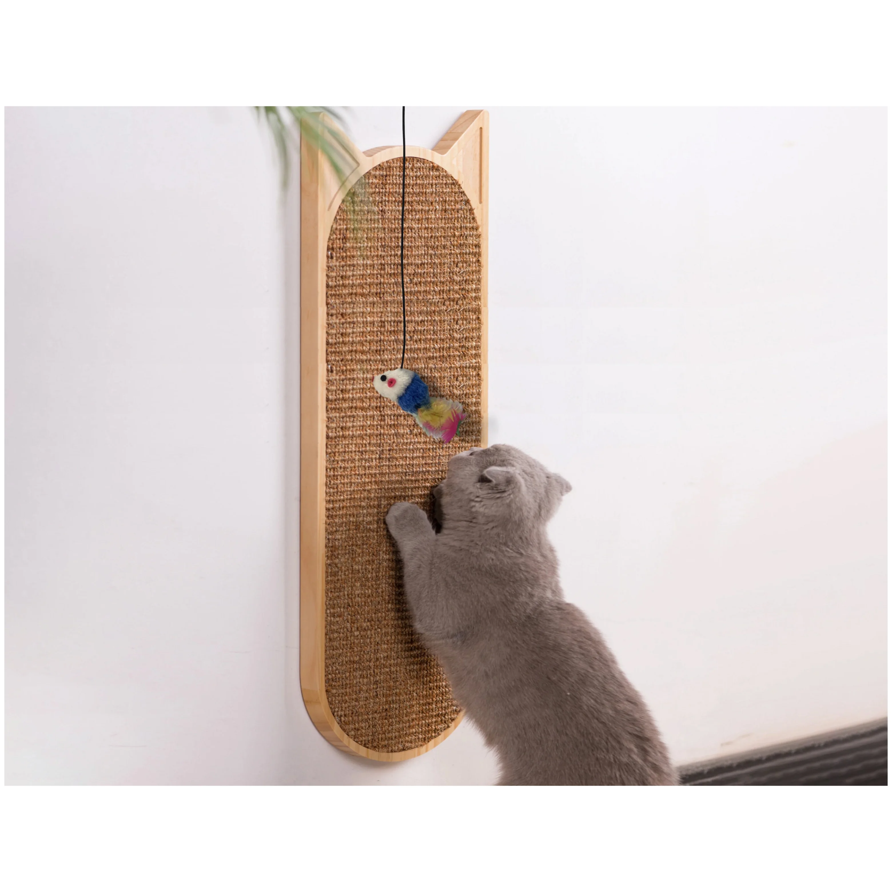 Wall Mounted Cat Scratching Post - Floor or Wall Mount Wooden Sisal Cat Scratcher - Vertical Scratch Pad for high quality Indoor Cats or Kittens