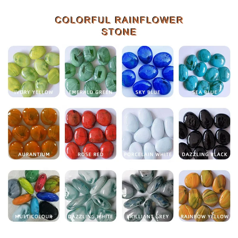 YuHua Stones Polished Round Rolling Colored Pebbles Rain Flower Pebbles Pattern Glass Beads Decorative Garden Culture Landscape