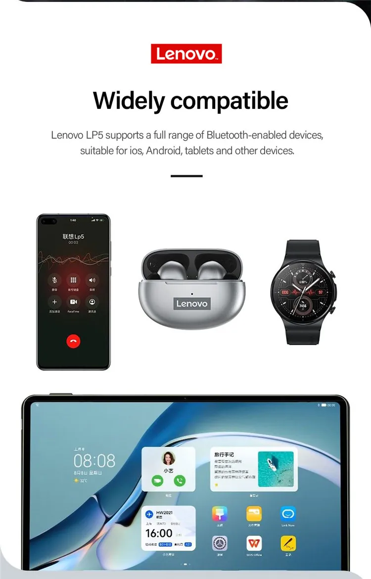 2022 New 100% Original Wireless HiFi Music Earphone With Mic Headphones Sports Waterproof Headset Earbuds Lenovo LP5